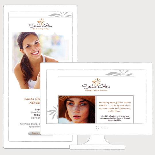 Samples of responsive display of emails for a spray tan company