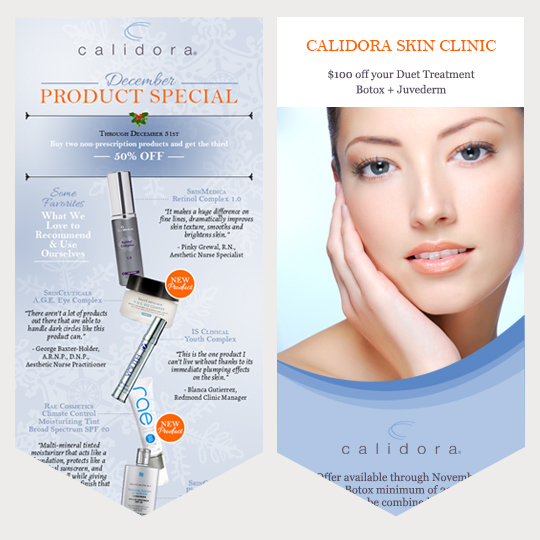 Skin care clinic email marketing samples showing phone and desktop views