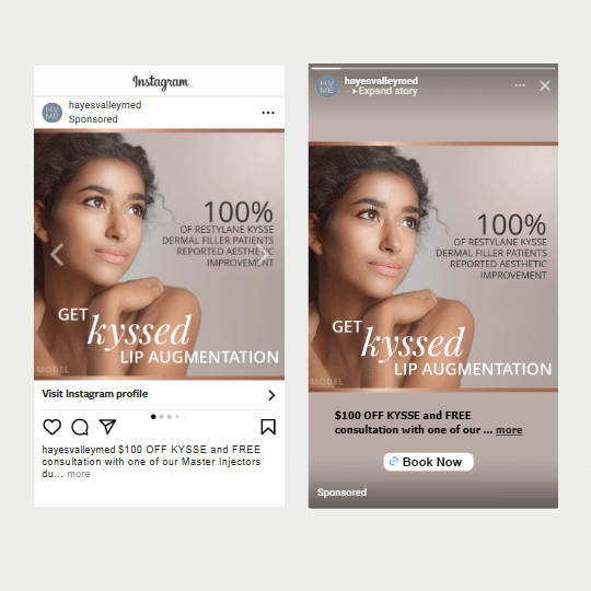 Multi-graphic carousel Instagram ad targeting specific demographics and physical location of users.