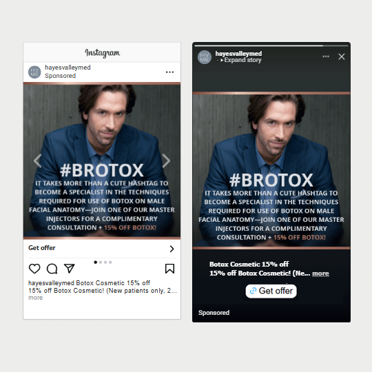 Instagram ad with eye-catching graphic and text overlay placed so it shows perfectly on all views—news reels, posts, stories, etc.